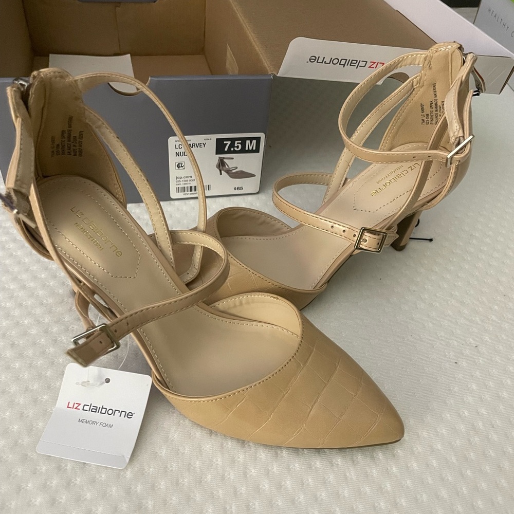New - Liz Claiborne Beige Strappy Pointed-Toe Heels